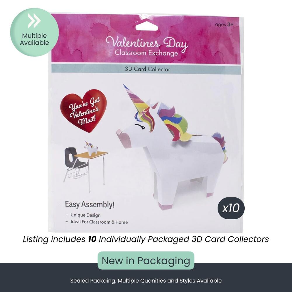 Unicorn 3D Valentine’s Day Card Collector (Pack of 10)